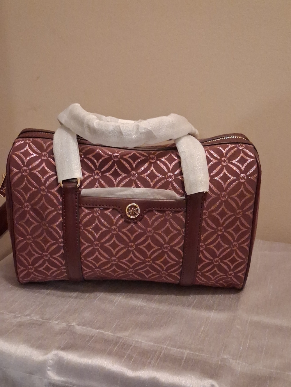 Michael Kors Duffle Satchel. Oxblood.burgendy And Gold Shimmer.nwt.